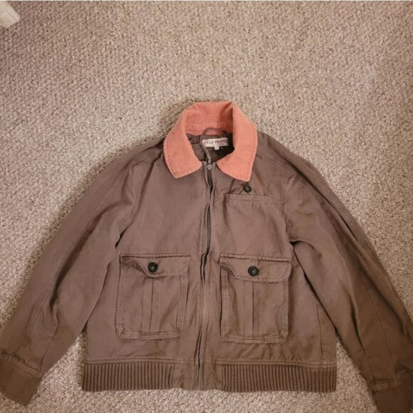 Free People Harley Utility Relaxed Slouchy Oversized Denim Bomber Jacket size L - Picture 9 of 9